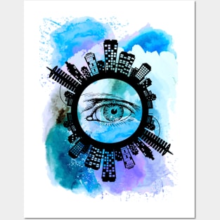 The Eye of Providence in Rays of Blue Posters and Art